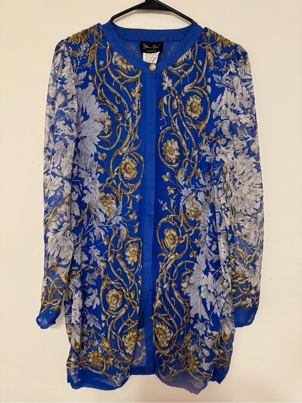 Vintage Diane Freis Original 100% Silk Beaded Floral Tunic Blouse